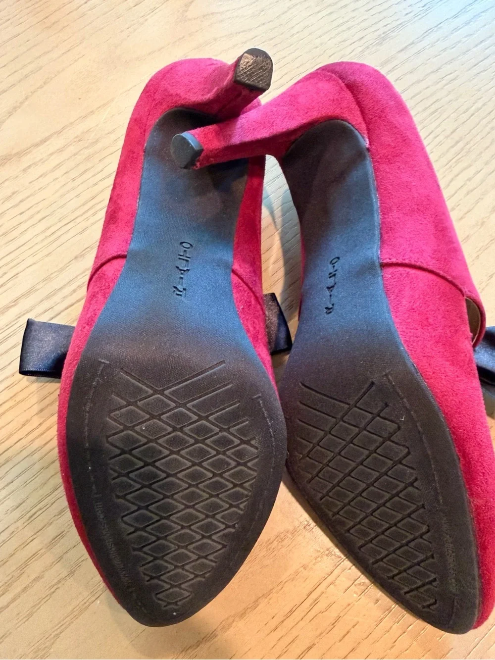 Rialto Burgundy Suede Pumps with Black Satin Bow